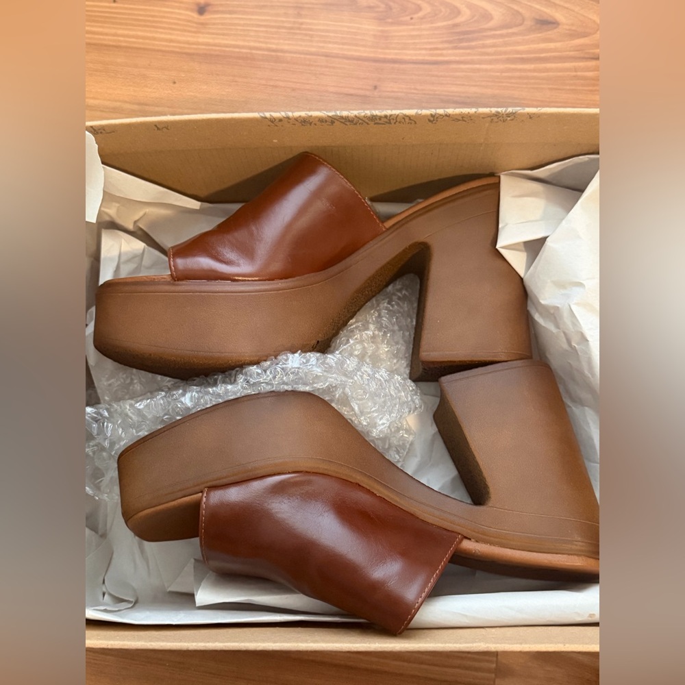 Free People Zoe Platform Mules - Chestnut Brown - Size 37.5